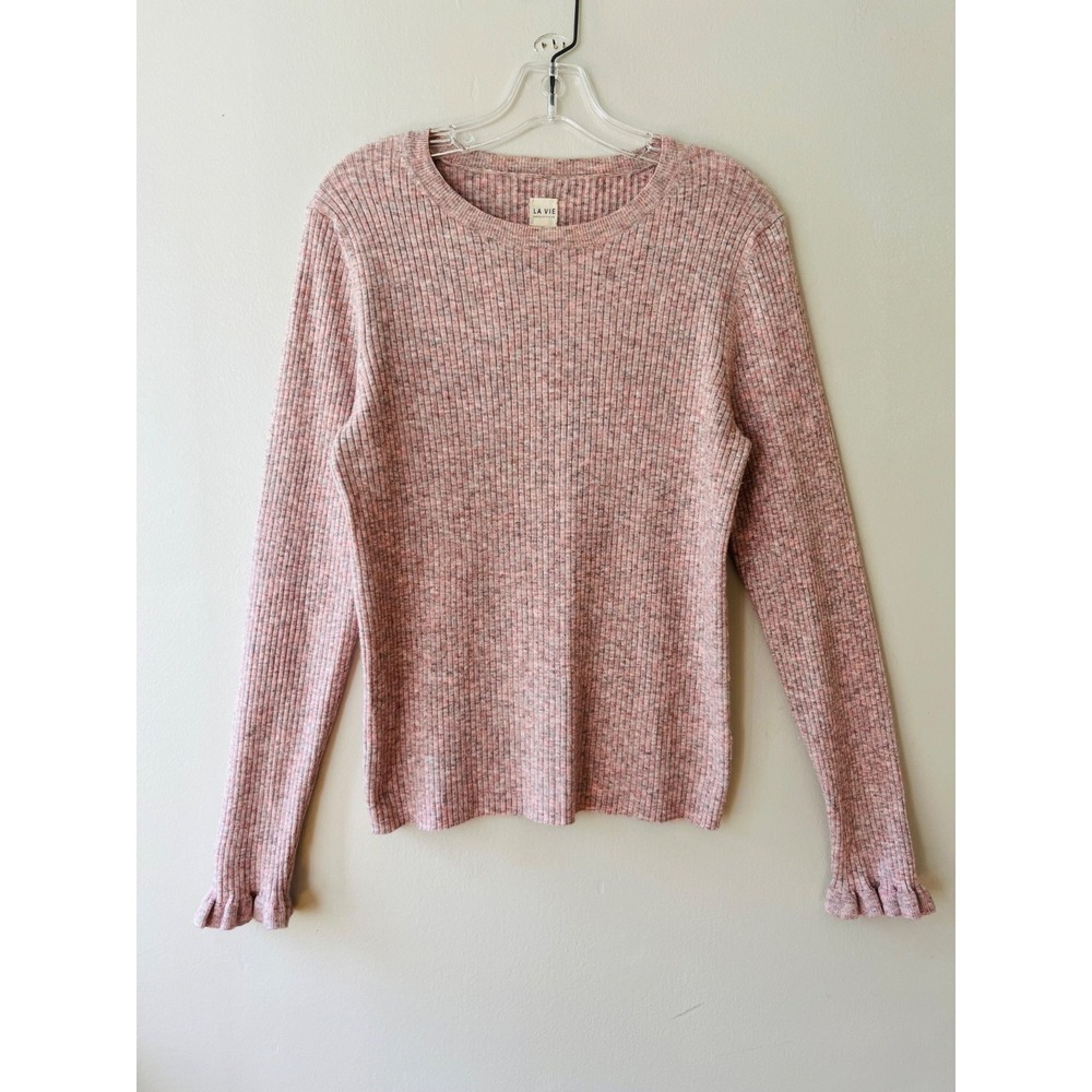 La Vie Rebecca Taylor Sz M Pullover Knit Pink Sweater Stretch Long Sleeves